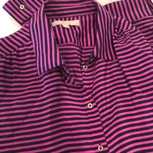 Hot pink and navy stripe silk blouse